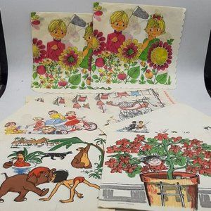 Lot of 10 Vintage Colorful Theme Printed Paper Square Napkins Crafting Collectin